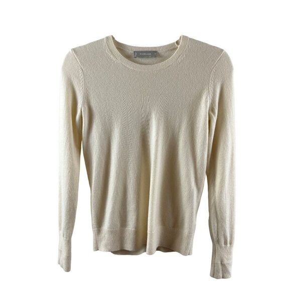 Everlane Cashmere Ribbed Crewneck Pullover Sweater XS Cream Quiet Luxury Preppy - Picture 1 of 7